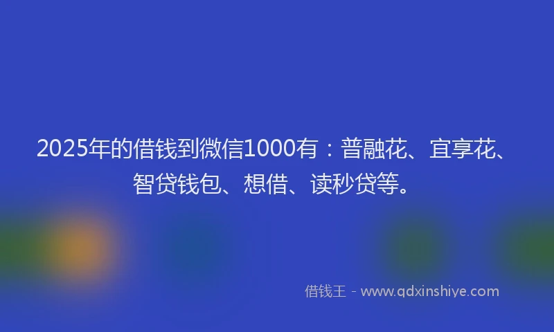 2025年的借钱到微信1000有：普融花、宜享花、智贷钱包、想借、读秒贷等。