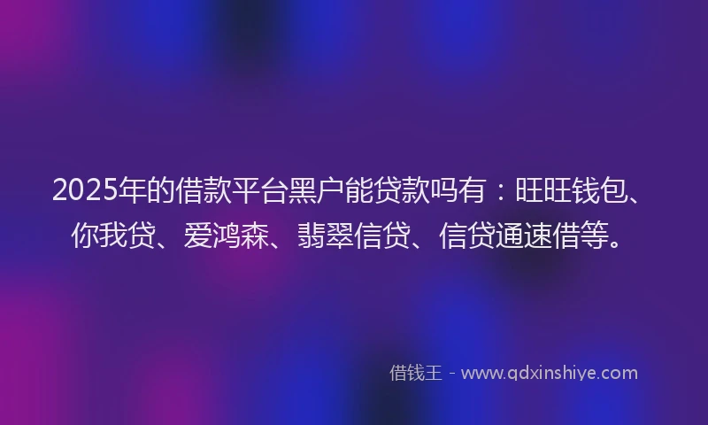 2025年的借款平台黑户能贷款吗有：旺旺钱包、你我贷、爱鸿森、翡翠信贷、信贷通速借等。