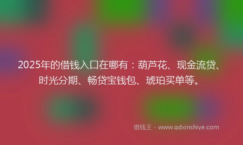 2025年的借钱入口在哪有：葫芦花、现金流贷、时光分期、畅贷宝钱包、琥珀买单等。