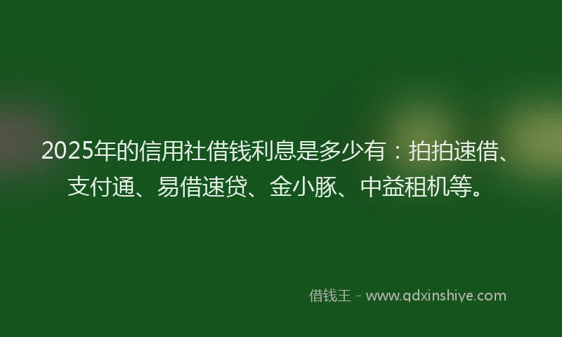 2025年的信用社借钱利息是多少有：拍拍速借、支付通、易借速贷、金小豚、中益租机等。