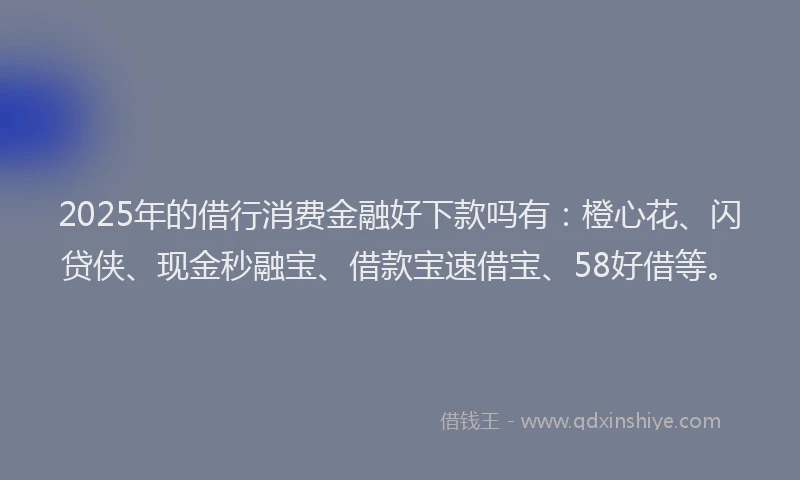 2025年的借行消费金融好下款吗有：橙心花、闪贷侠、现金秒融宝、借款宝速借宝、58好借等。