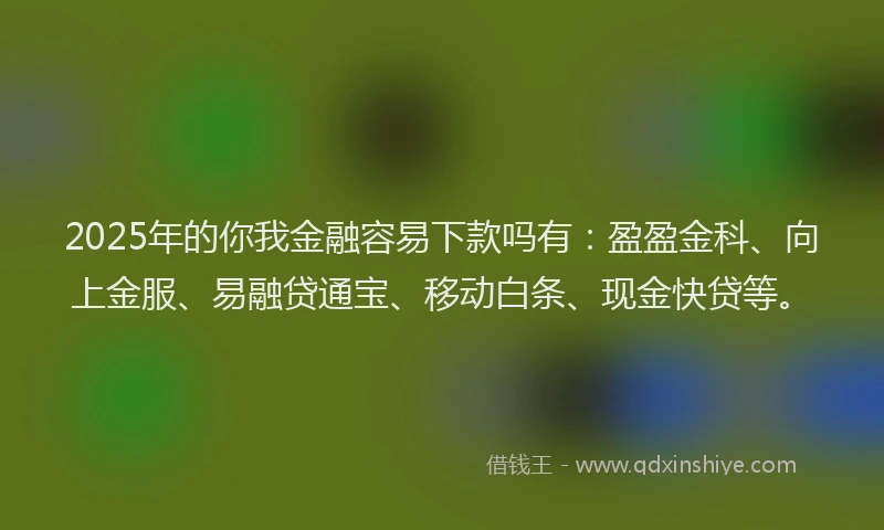 2025年的你我金融容易下款吗有：盈盈金科、向上金服、易融贷通宝、移动白条、现金快贷等。