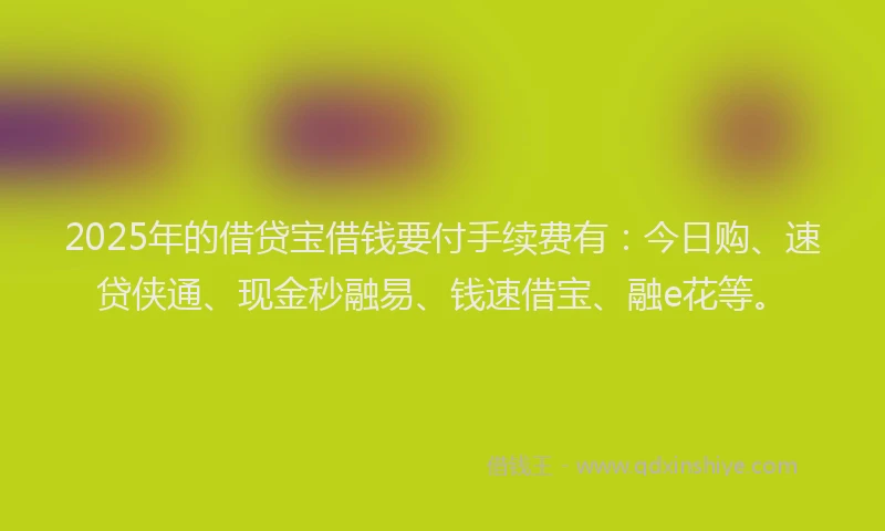 2025年的借贷宝借钱要付手续费有：今日购、速贷侠通、现金秒融易、钱速借宝、融e花等。