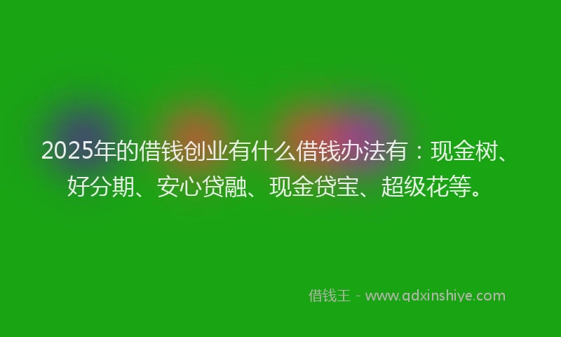 2025年的借钱创业有什么借钱办法有：现金树、好分期、安心贷融、现金贷宝、超级花等。