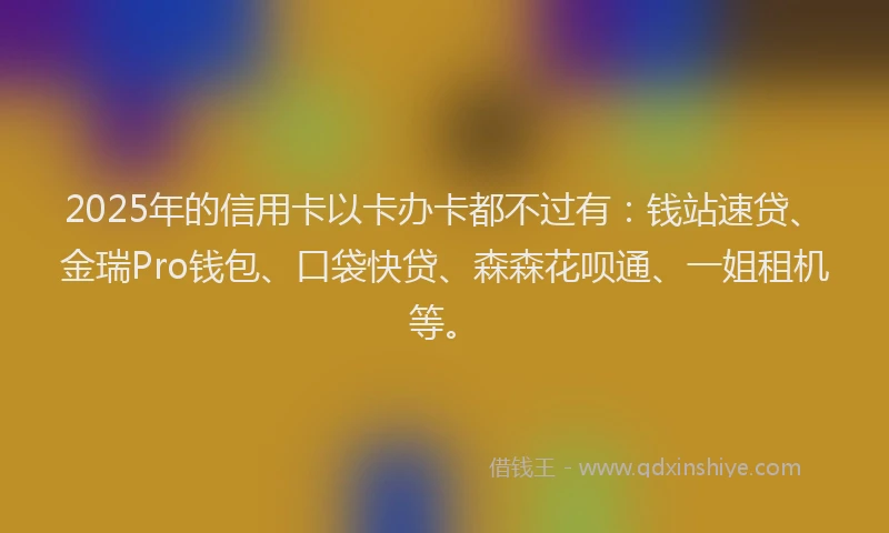 2025年的信用卡以卡办卡都不过有：钱站速贷、金瑞Pro钱包、口袋快贷、森森花呗通、一姐租机等。