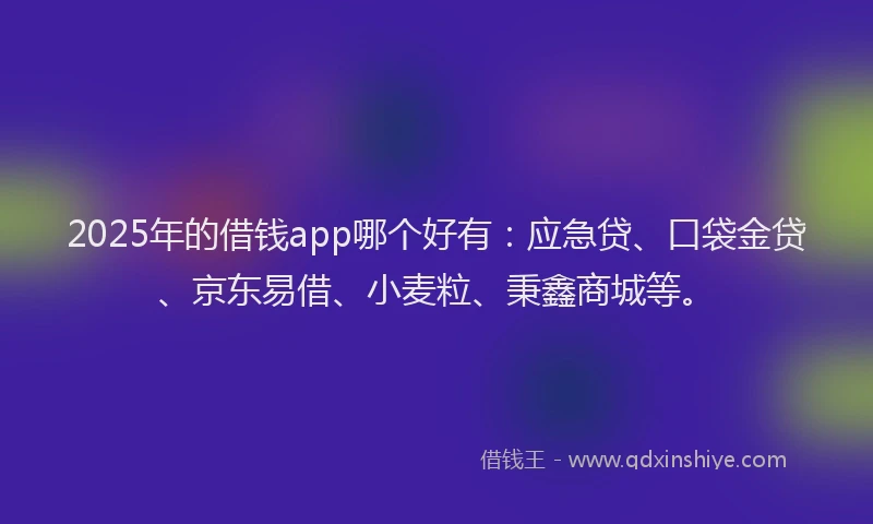 2025年的借钱app哪个好有：应急贷、口袋金贷、京东易借、小麦粒、秉鑫商城等。
