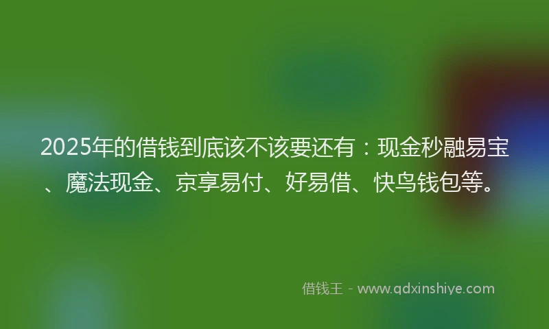 2025年的借钱到底该不该要还有：现金秒融易宝、魔法现金、京享易付、好易借、快鸟钱包等。