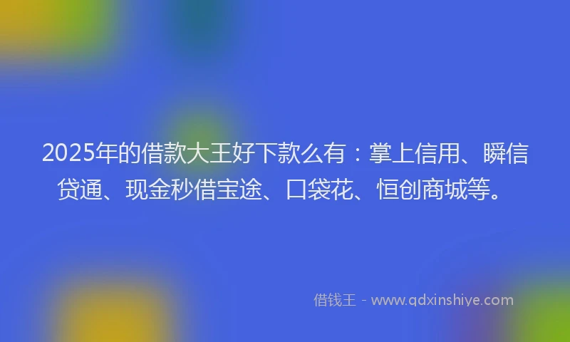 2025年的借款大王好下款么有：掌上信用、瞬信贷通、现金秒借宝途、口袋花、恒创商城等。