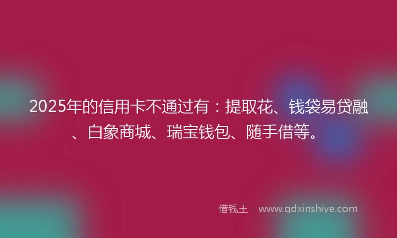 2025年的信用卡不通过有：提取花、钱袋易贷融、白象商城、瑞宝钱包、随手借等。