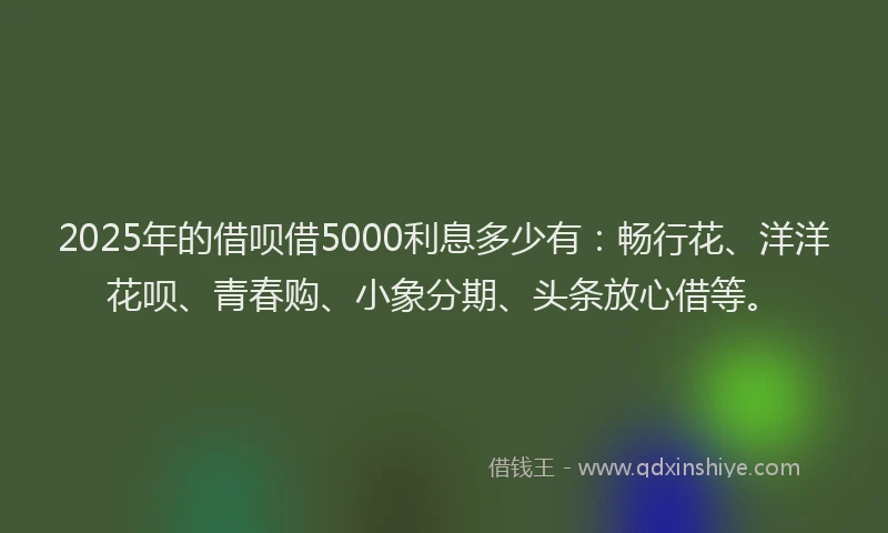 2025年的借呗借5000利息多少有：畅行花、洋洋花呗、青春购、小象分期、头条放心借等。