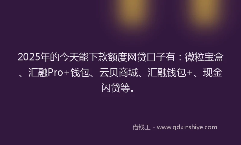 2025年的今天能下款额度网贷口子有：微粒宝盒、汇融Pro+钱包、云贝商城、汇融钱包+、现金闪贷等。
