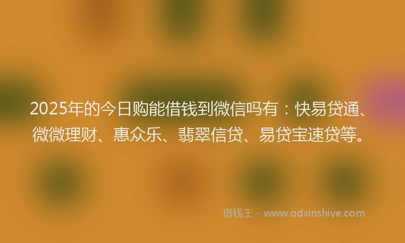 2025年的今日购能借钱到微信吗有：快易贷通、微微理财、惠众乐、翡翠信贷、易贷宝速贷等。