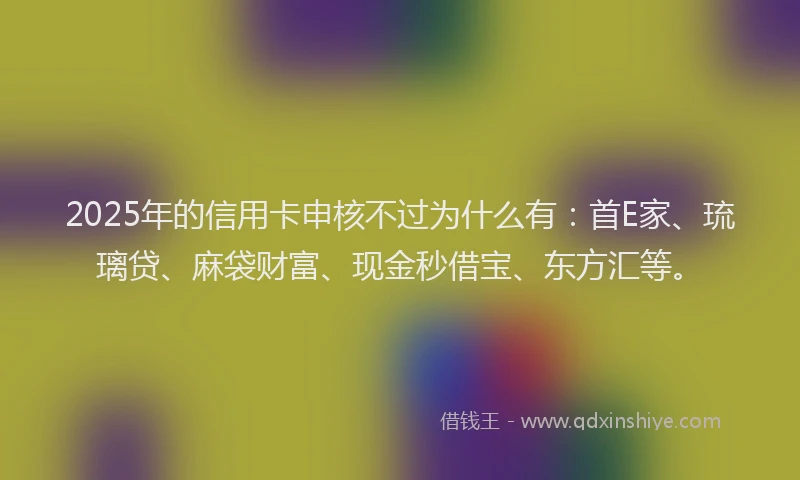 2025年的信用卡申核不过为什么有：首E家、琉璃贷、麻袋财富、现金秒借宝、东方汇等。