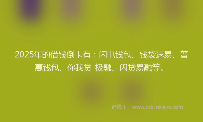 2025年的借钱倒卡有：闪电钱包、钱袋速易、普惠钱包、你我贷-极融、闪贷易融等。
