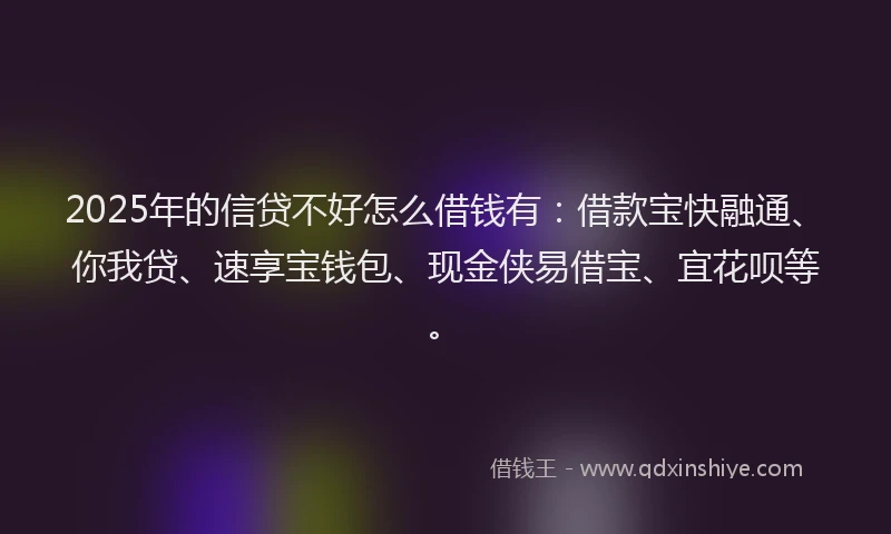 2025年的信贷不好怎么借钱有：借款宝快融通、你我贷、速享宝钱包、现金侠易借宝、宜花呗等。