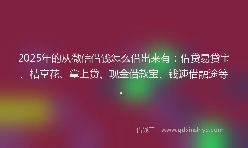 2025年的从微信借钱怎么借出来有：借贷易贷宝、桔享花、掌上贷、现金借款宝、钱速借融途等。
