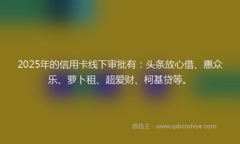 2025年的信用卡线下审批有：头条放心借、惠众乐、萝卜租、超爱财、柯基贷等。
