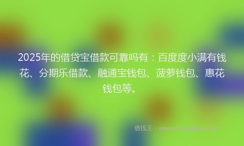 2025年的借贷宝借款可靠吗有：百度度小满有钱花、分期乐借款、融通宝钱包、菠萝钱包、惠花钱包等。