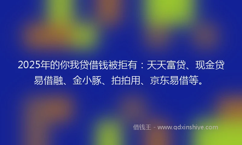 2025年的你我贷借钱被拒有：天天富贷、现金贷易借融、金小豚、拍拍用、京东易借等。