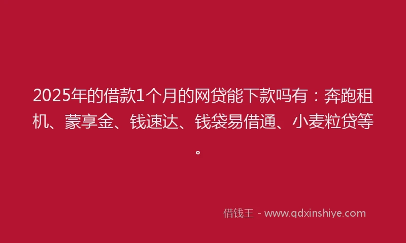 2025年的借款1个月的网贷能下款吗有：奔跑租机、蒙享金、钱速达、钱袋易借通、小麦粒贷等。