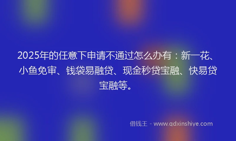 2025年的任意下申请不通过怎么办有：新一花、小鱼免审、钱袋易融贷、现金秒贷宝融、快易贷宝融等。