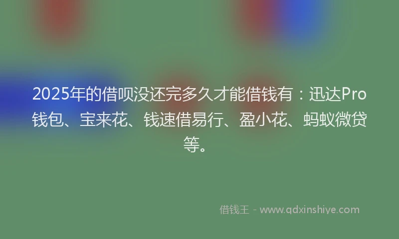2025年的借呗没还完多久才能借钱有：迅达Pro钱包、宝来花、钱速借易行、盈小花、蚂蚁微贷等。
