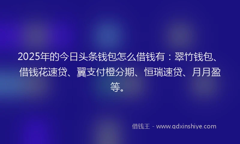 2025年的今日头条钱包怎么借钱有：翠竹钱包、借钱花速贷、翼支付橙分期、恒瑞速贷、月月盈等。