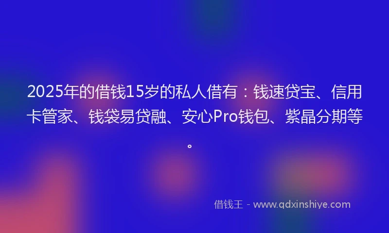 2025年的借钱15岁的私人借有：钱速贷宝、信用卡管家、钱袋易贷融、安心Pro钱包、紫晶分期等。