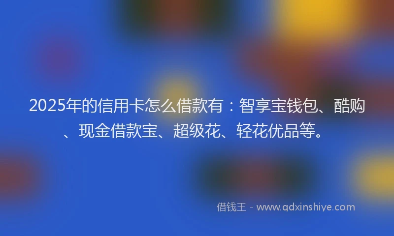 2025年的信用卡怎么借款有：智享宝钱包、酷购、现金借款宝、超级花、轻花优品等。