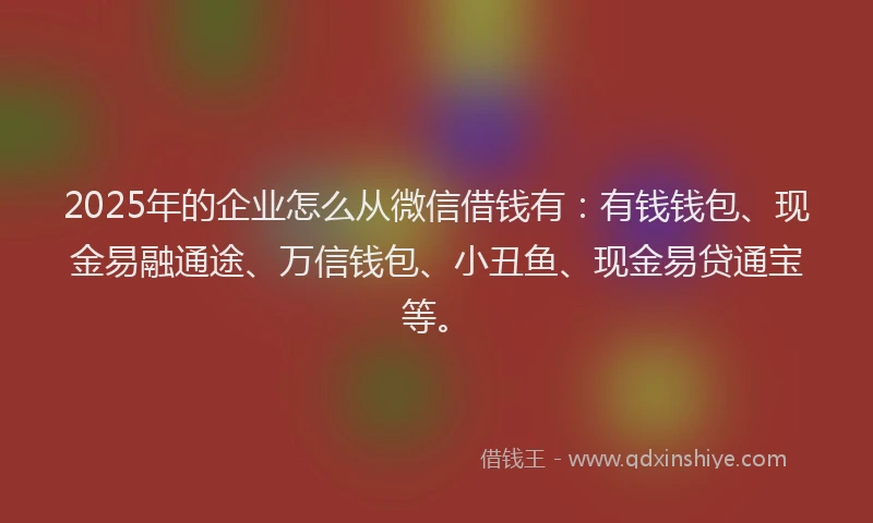 2025年的企业怎么从微信借钱有：有钱钱包、现金易融通途、万信钱包、小丑鱼、现金易贷通宝等。