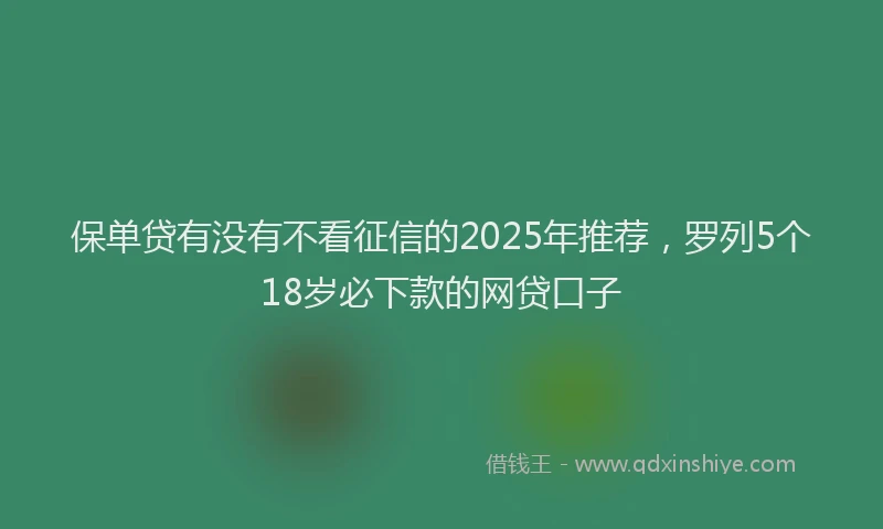 保单贷有没有不看征信的2025年推荐，罗列5个18岁必下款的网贷口子