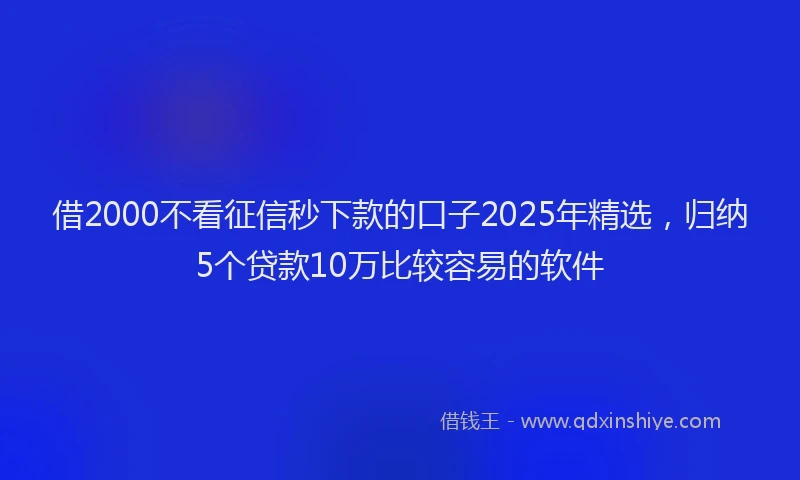 借2000不看征信秒下款的口子2025年精选，归纳5个贷款10万比较容易的软件