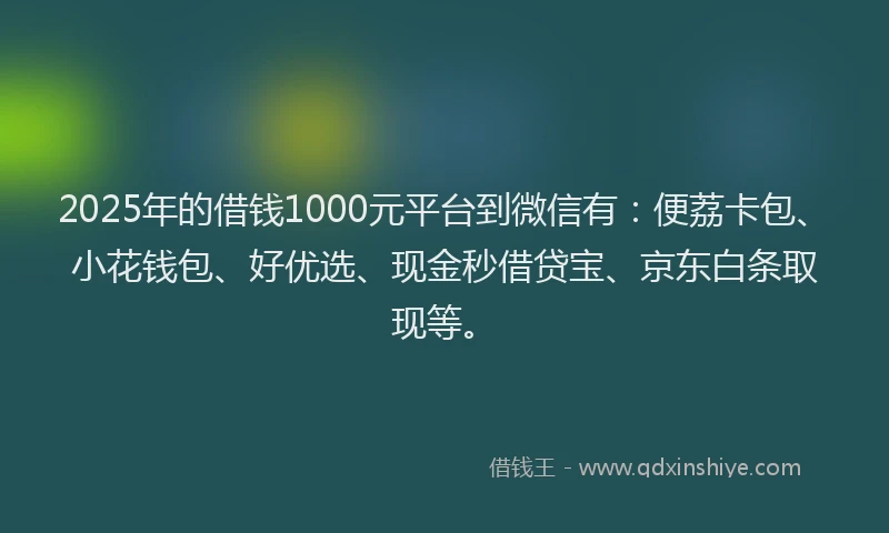 2025年的借钱1000元平台到微信有：便荔卡包、小花钱包、好优选、现金秒借贷宝、京东白条取现等。