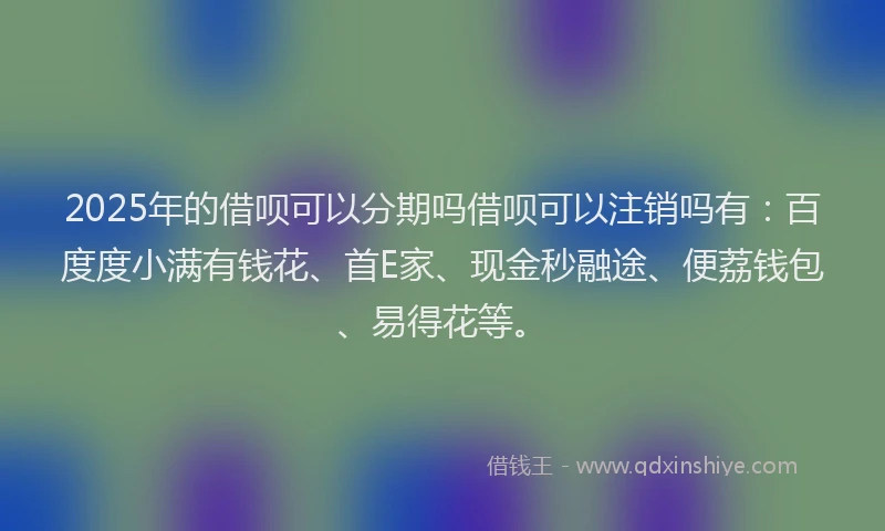 2025年的借呗可以分期吗借呗可以注销吗有：百度度小满有钱花、首E家、现金秒融途、便荔钱包、易得花等。
