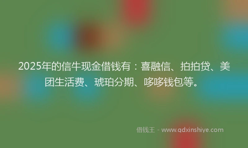 2025年的信牛现金借钱有：喜融信、拍拍贷、美团生活费、琥珀分期、哆哆钱包等。