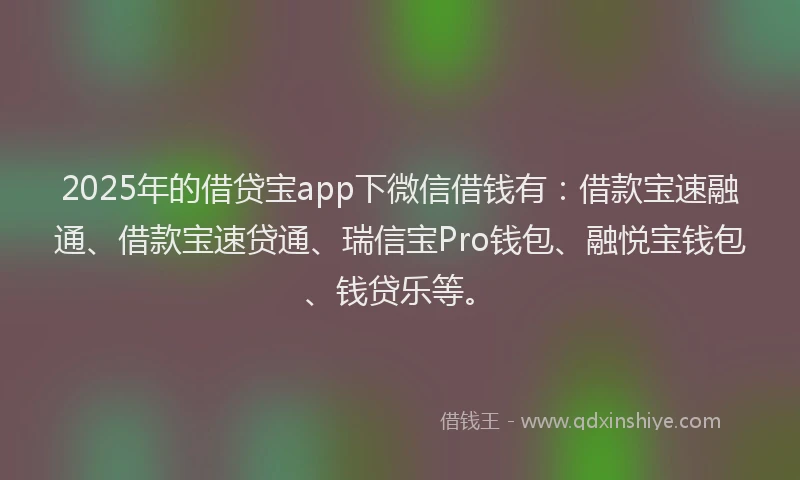 2025年的借贷宝app下微信借钱有：借款宝速融通、借款宝速贷通、瑞信宝Pro钱包、融悦宝钱包、钱贷乐等。