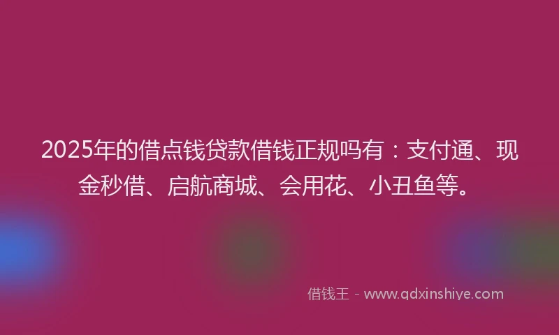 2025年的借点钱贷款借钱正规吗有：支付通、现金秒借、启航商城、会用花、小丑鱼等。