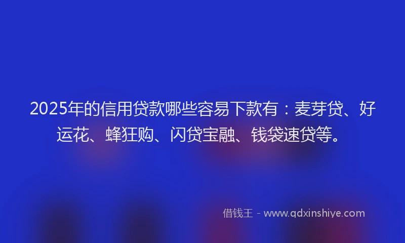 2025年的信用贷款哪些容易下款有：麦芽贷、好运花、蜂狂购、闪贷宝融、钱袋速贷等。