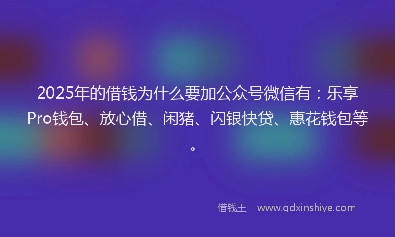 2025年的借钱为什么要加公众号微信有：乐享Pro钱包、放心借、闲猪、闪银快贷、惠花钱包等。