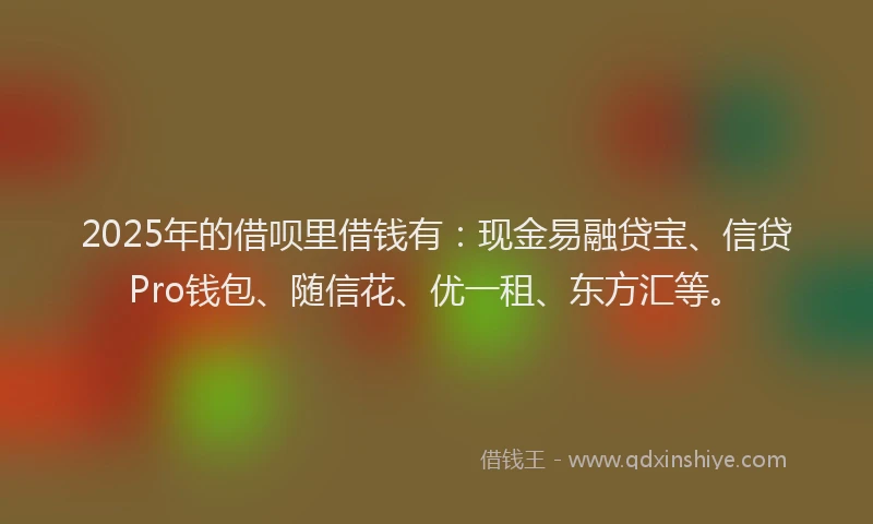 2025年的借呗里借钱有：现金易融贷宝、信贷Pro钱包、随信花、优一租、东方汇等。