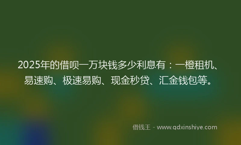 2025年的借呗一万块钱多少利息有：一橙租机、易速购、极速易购、现金秒贷、汇金钱包等。