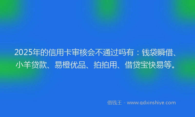 2025年的信用卡审核会不通过吗有：钱袋瞬借、小羊贷款、易橙优品、拍拍用、借贷宝快易等。