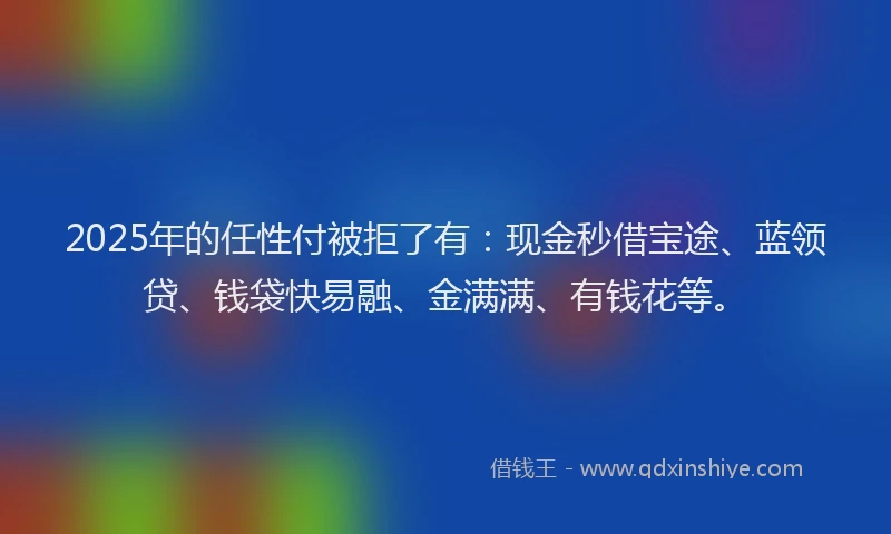 2025年的任性付被拒了有：现金秒借宝途、蓝领贷、钱袋快易融、金满满、有钱花等。