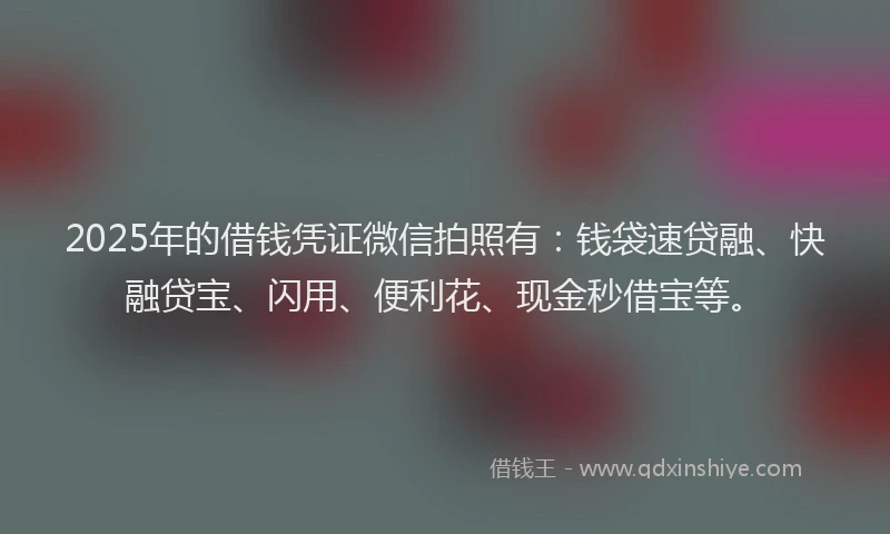 2025年的借钱凭证微信拍照有：钱袋速贷融、快融贷宝、闪用、便利花、现金秒借宝等。