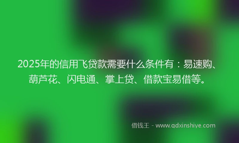 2025年的信用飞贷款需要什么条件有：易速购、葫芦花、闪电通、掌上贷、借款宝易借等。
