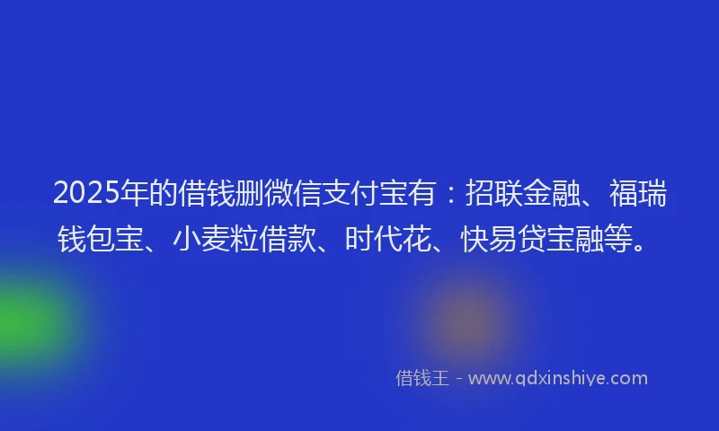 2025年的借钱删微信支付宝有：招联金融、福瑞钱包宝、小麦粒借款、时代花、快易贷宝融等。