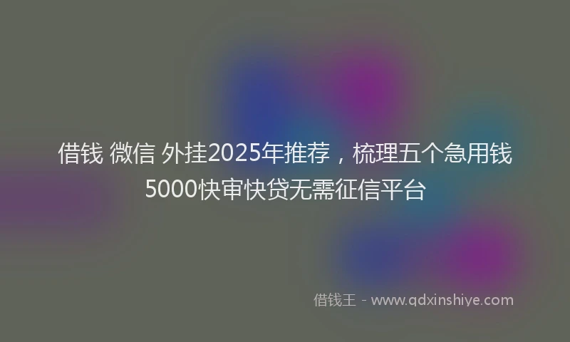 借钱 微信 外挂2025年推荐，梳理五个急用钱5000快审快贷无需征信平台