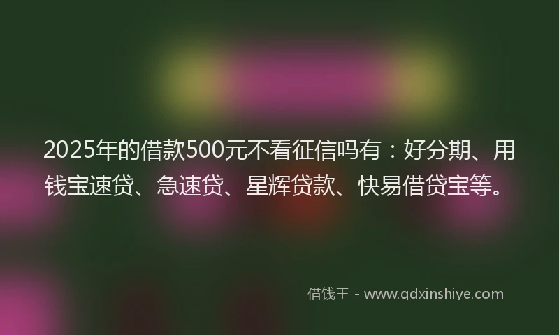 2025年的借款500元不看征信吗有：好分期、用钱宝速贷、急速贷、星辉贷款、快易借贷宝等。