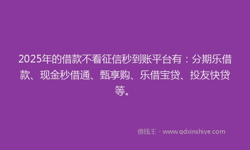 2025年的借款不看征信秒到账平台有：分期乐借款、现金秒借通、甄享购、乐借宝贷、投友快贷等。