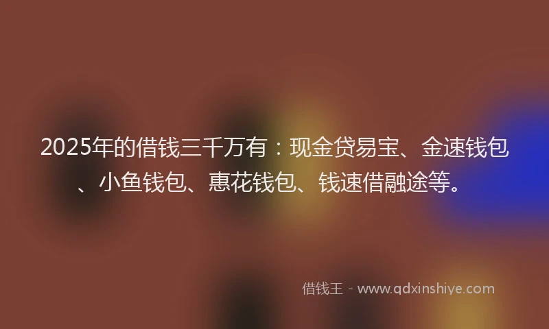 2025年的借钱三千万有：现金贷易宝、金速钱包、小鱼钱包、惠花钱包、钱速借融途等。